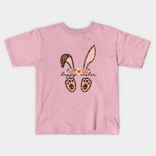 Leopard bunny floral Happy Easter Kids T-Shirt